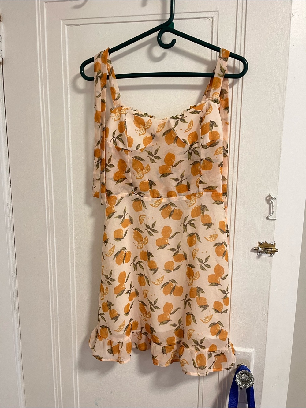 Aqua Peach and Orange Citrus Print Mini Dress